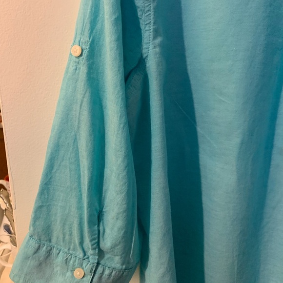1X ST JOHN’S BAY COTTON AQUA TOP.  ROLL UP SLEEVES - Picture 3 of 6
